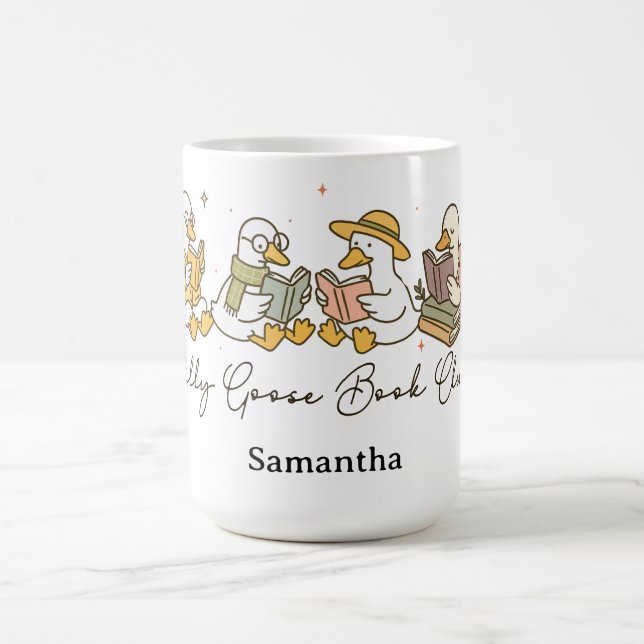 Silly Goose Book Club Reading Personalized Kaffeetasse (Mittel)