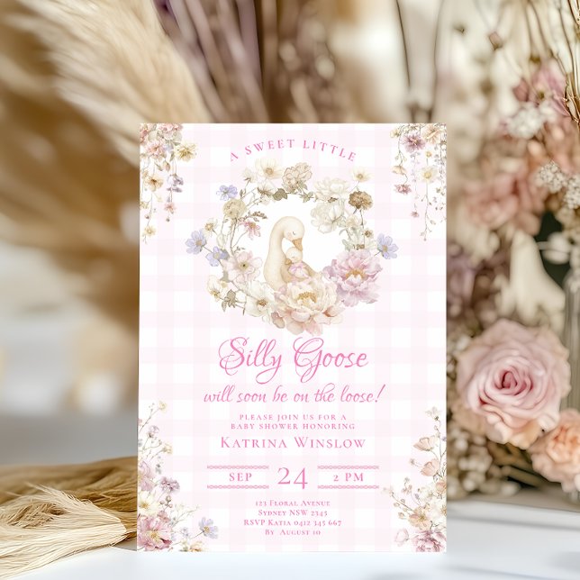 Silly Goose Coquette Pink Bow Girl Baby Shower Einladung (Von Creator hochgeladen)
