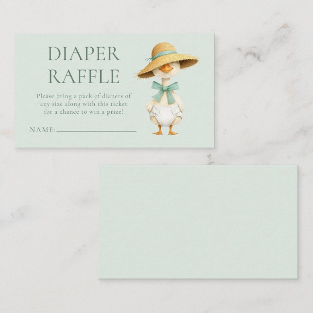 Silly Goose Diaper Raffle Sage Baby Shower  Begleitkarte (Vorne/Hinten)