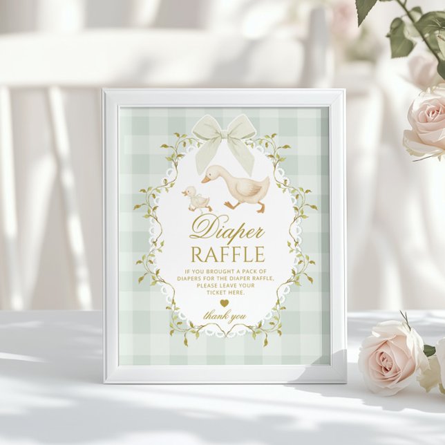 Silly Goose Diaper Raffle Sage Green Whimsical Poster (Von Creator hochgeladen)