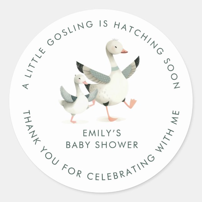 Silly Goose Favor Thank You Baby Shower Runder Aufkleber (Vorderseite)