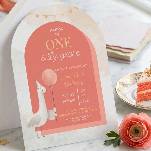 Silly Goose First Birthday Invitation Personalized (Créateur téléchargé)