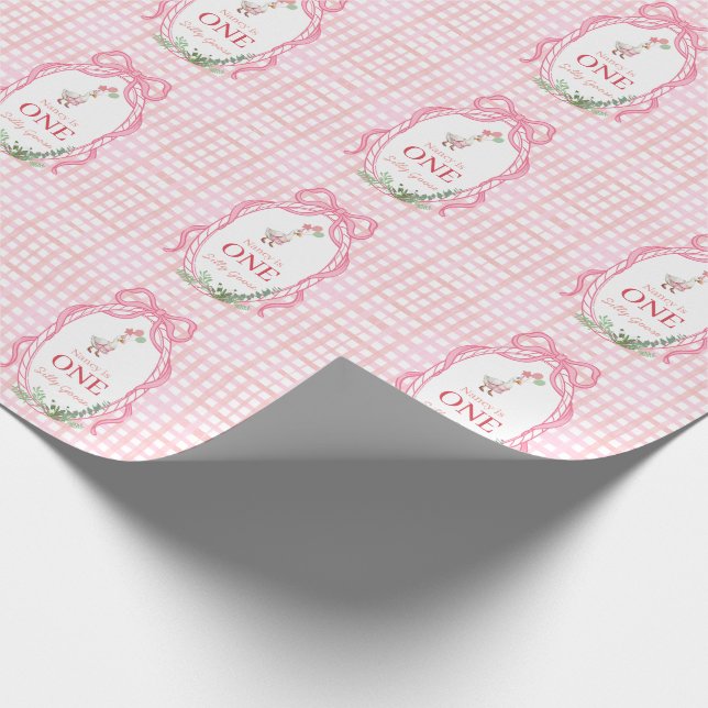 Silly Goose First Birthday Pink  Geschenkpapier (Ecke)