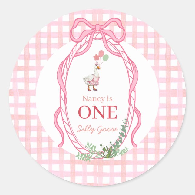 Silly Goose First Birthday Pink  Runder Aufkleber (Vorderseite)
