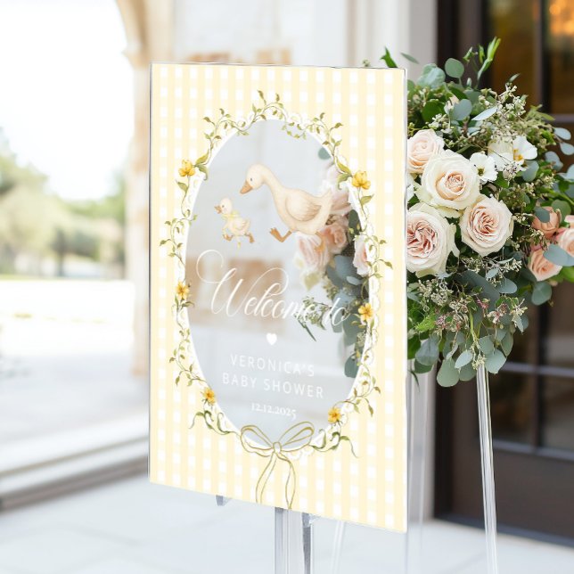 Silly Goose Gingham Baby Shower Welcome Acrylschild (Von Creator hochgeladen)