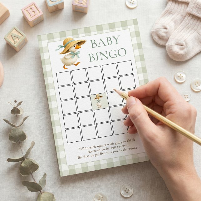 Silly Goose Gingham Bingo Baby Shower Game Card Einladung (Von Creator hochgeladen)