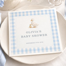 Silly Goose Gingham Blau Baby Shower Party