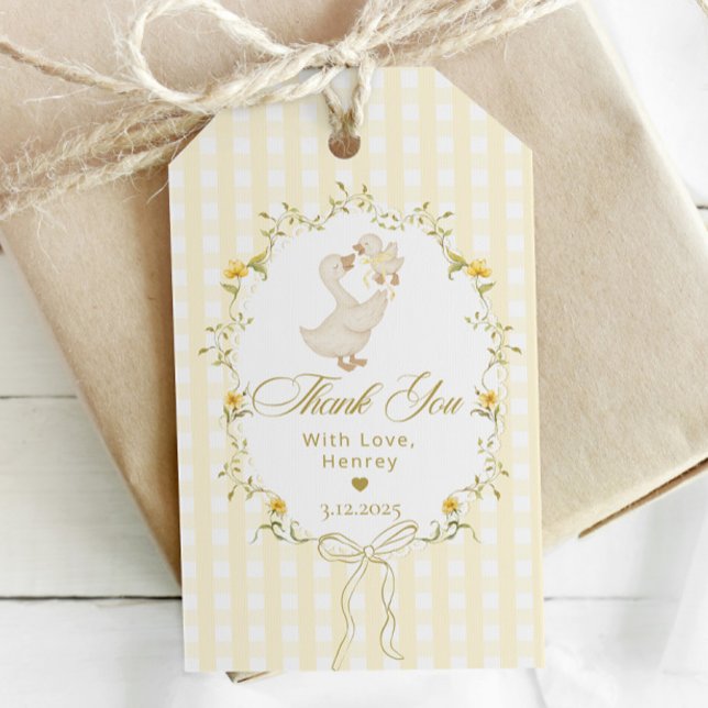 Silly Goose Gingham Kids Birthday Spring Thank you Geschenkanhänger (Von Creator hochgeladen)