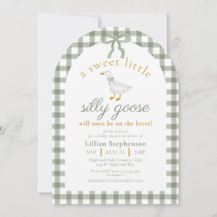 Silly Goose Green Gingham Arch Baby Shower QR Code Einladung