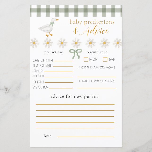 Silly Goose Green Gingham Baby Advice Prediction (Vorderseite)