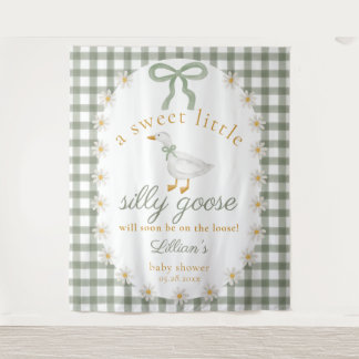 Silly Goose Green Gingham Baby Shower Backdrop Wandteppich