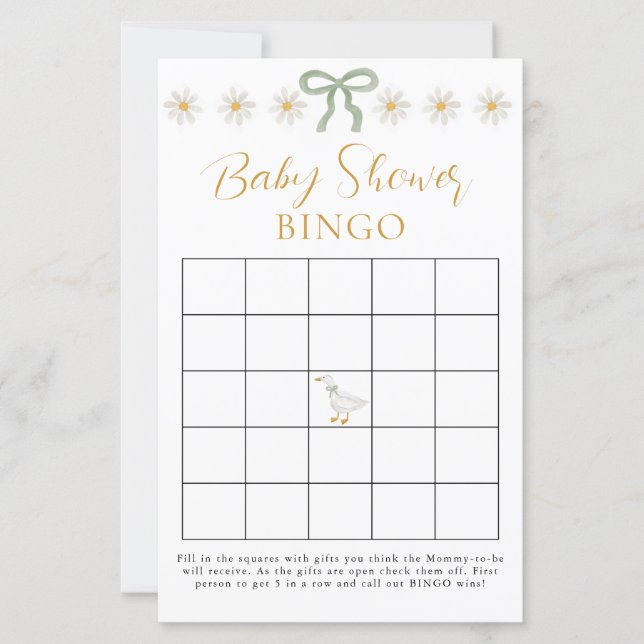 Silly Goose Green Gingham Baby Shower Bingo Game (Vorderseite)