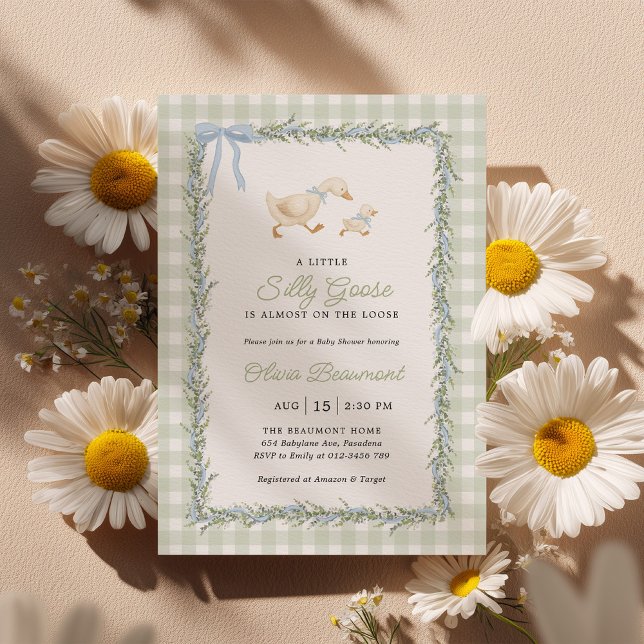 Silly Goose Green Gingham Baby Shower Invitation (Créateur téléchargé)