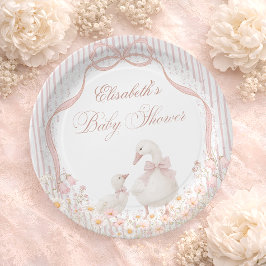 Silly Goose Lace Wildflower Pink Baby Shower Pappteller