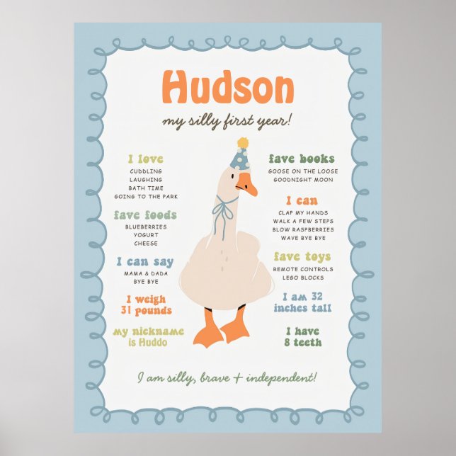 Silly Goose Milestone Board, Printable One Silly  Poster (Vorne)