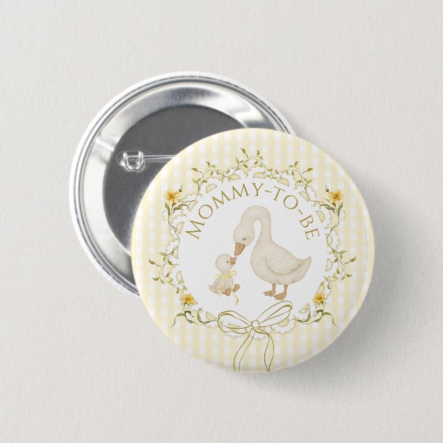 Silly Goose Mommy to be Yellow Gingham Baby Shower Button (Vorne & Hinten)