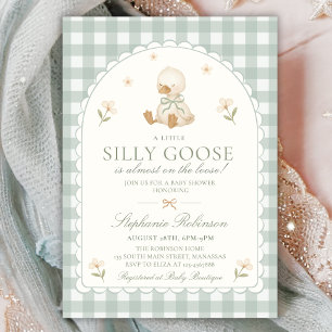 Silly Goose Neutrale Bogen Grün Gingham Baby Showe Einladung