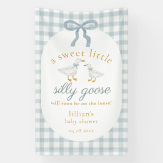 Silly Goose On The Loose Blue Gingham Baby Shower Banner