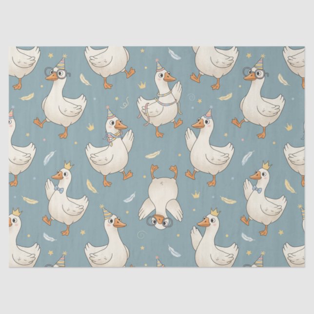 Silly Goose Party – Blue Background with Feathers Seidenpapier (Vorderseite)