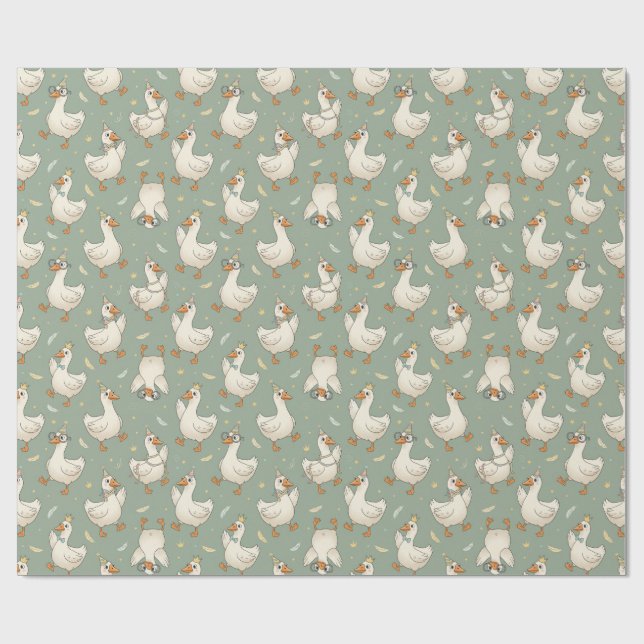 Silly Goose Party Parade – Funny Duck Patter Geschenkpapier (Flach)