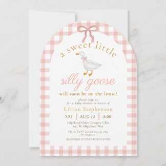 Silly Goose Pink Bow Gingham Baby Shower Arch Einladung