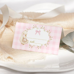 Silly Goose Pink Gingham Babyparty Platzkarte