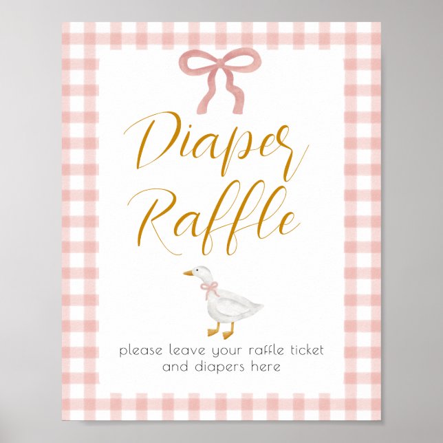 Silly Goose Pink Gingham Diaper Raffle  Poster (Vorne)