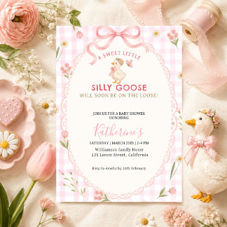 Silly Goose Pink Gingham Mädchen-Baby-Party Einladung