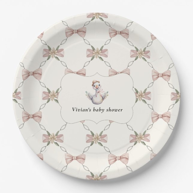 Silly Goose Preppy Bow Baby Shower Pappteller (Vorderseite)