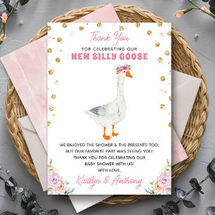 Silly Goose Rosa Aquarell Mädchen Baby-Party Dankeskarte