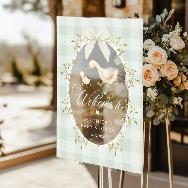 Silly Goose Sage Gingham Baby Shower Welcome Acrylschild (Von Creator hochgeladen)