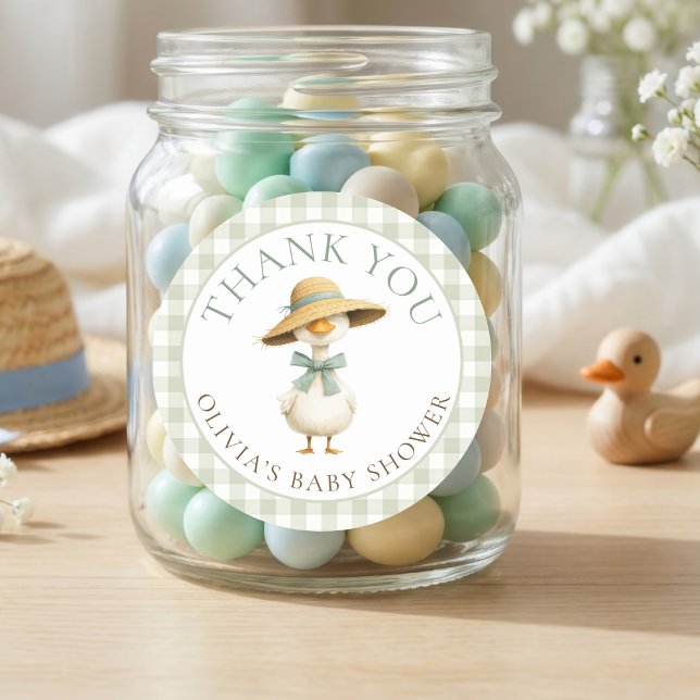 Silly Goose Sage Gingham Thank You Baby Shower  Runder Aufkleber (Von Creator hochgeladen)