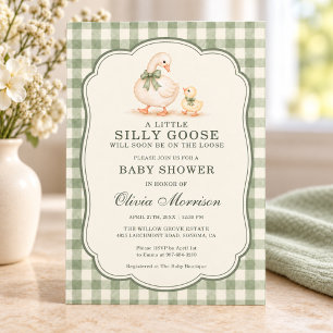 Silly Goose Sage Grün Gingham Baby Shower Einladung