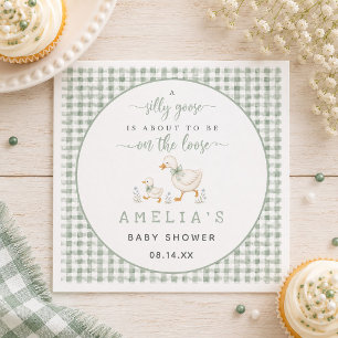 Silly Goose Sage Grün Gingham Baby Shower Serviette