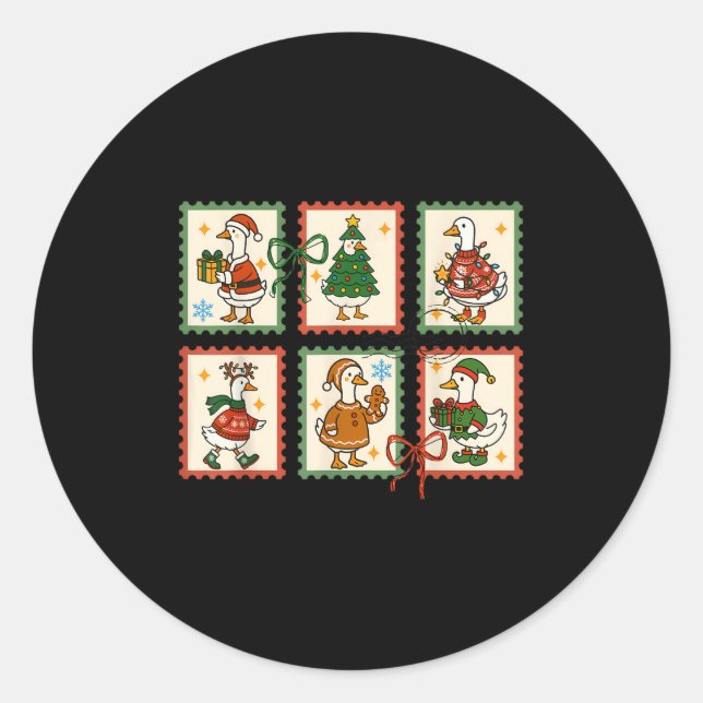 Silly Goose Santa Christmas Stamp Cute Merry Goose Runder Aufkleber (Vorderseite)