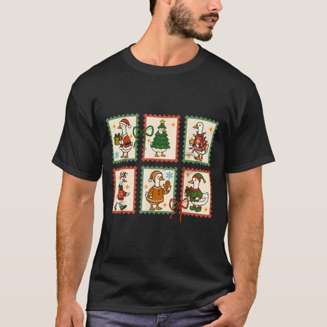 Silly Goose Santa Christmas Stamp Cute Merry Goose T-Shirt (Vorderseite)