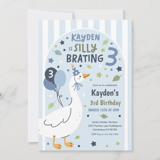 Silly Goose Silly-Brating Three Birthday Party  Einladung (Vorderseite)