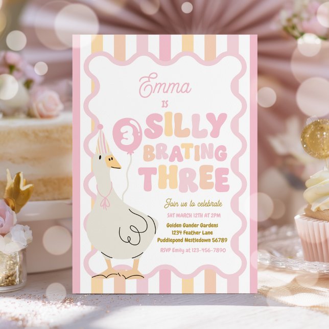 Silly Goose Silly-Brating Three Birthday Party  Einladung (Von Creator hochgeladen)