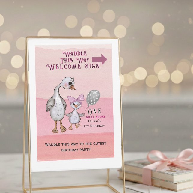 Silly Goose| Waddle This Way Welcome Sign Einladung (Silly Goose & Pink Bow | Waddle This Way Welcome Sign Downloadable)