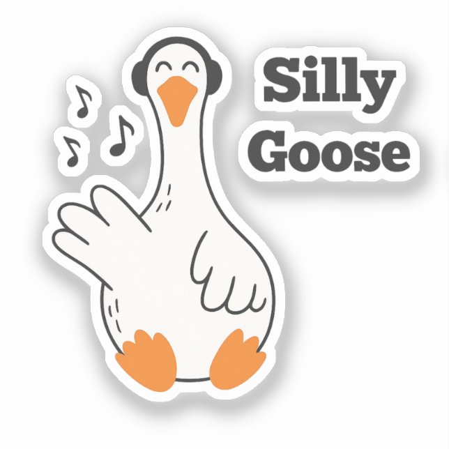 Silly Goose Wearing Headphones – Cute Funny Goose Aufkleber (Vorderseite)