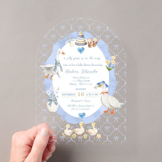 Silly Goose Whimsical Bow Baby Boy Shower Acryleinladungen (Insitu (Handheld))