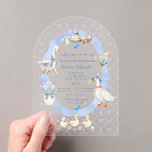Silly Goose Whimsical Bow Baby Boy Shower Acryleinladungen