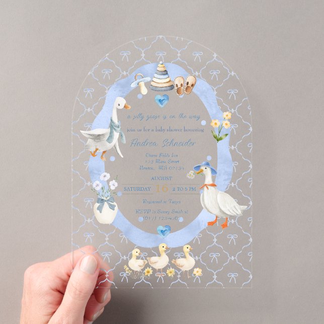 Silly Goose Whimsical Bow Baby Boy Shower Acryleinladungen (Insitu (Handheld))