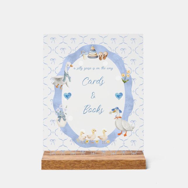 Silly Goose Whimsical Bow Baby Boy Shower Acrylschild (Vorderseite)