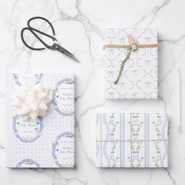 Silly Goose Whimsical Bow Baby Boy Shower Geschenkpapier Set (Vorderseite)