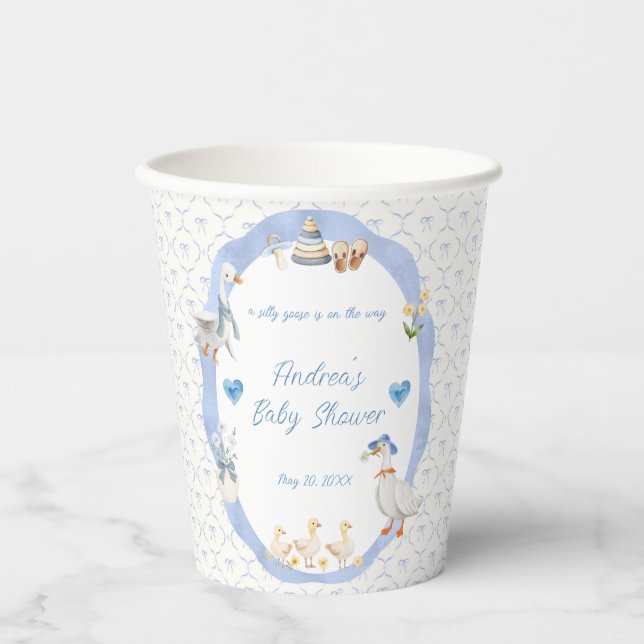 Silly Goose Whimsical Bow Baby Boy Shower Pappbecher (Vorderseite)