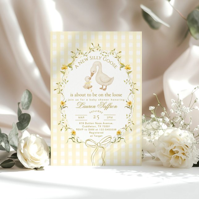Silly Goose Yellow Gender neutral Bow Baby Shower Einladung (Von Creator hochgeladen)