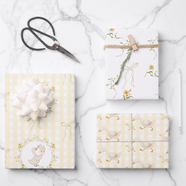 Silly Goose Yellow Gingham wildflower Baby Shower Geschenkpapier Set (Vorderseite)