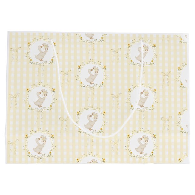 Silly Goose Yellow Gingham wildflower Baby Shower Große Geschenktüte (Rückseite)