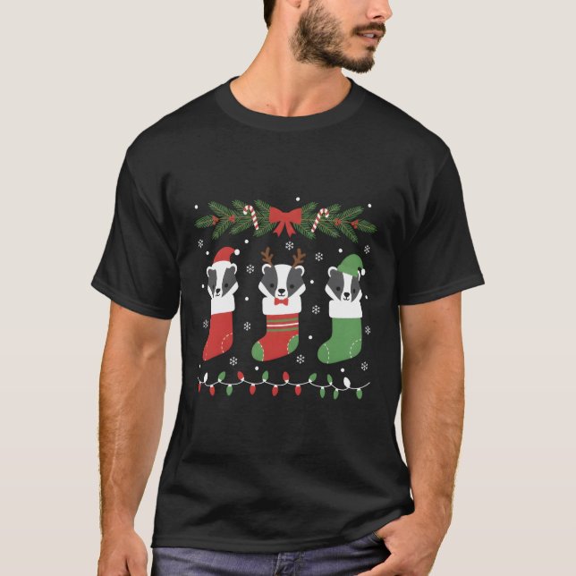 Silly Honey Badger Christmas Lights Playful  T-Shirt (Vorderseite)